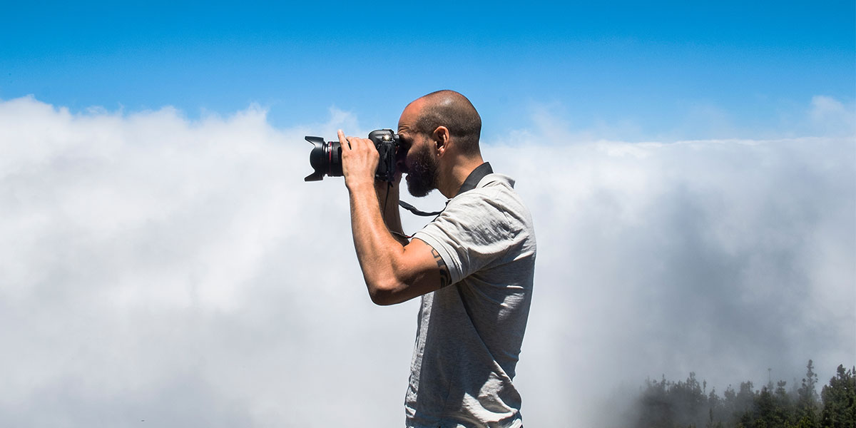 David with a camera on a photo shoot for Ritz Carlton Magazine on Tenerife's Mount Teide