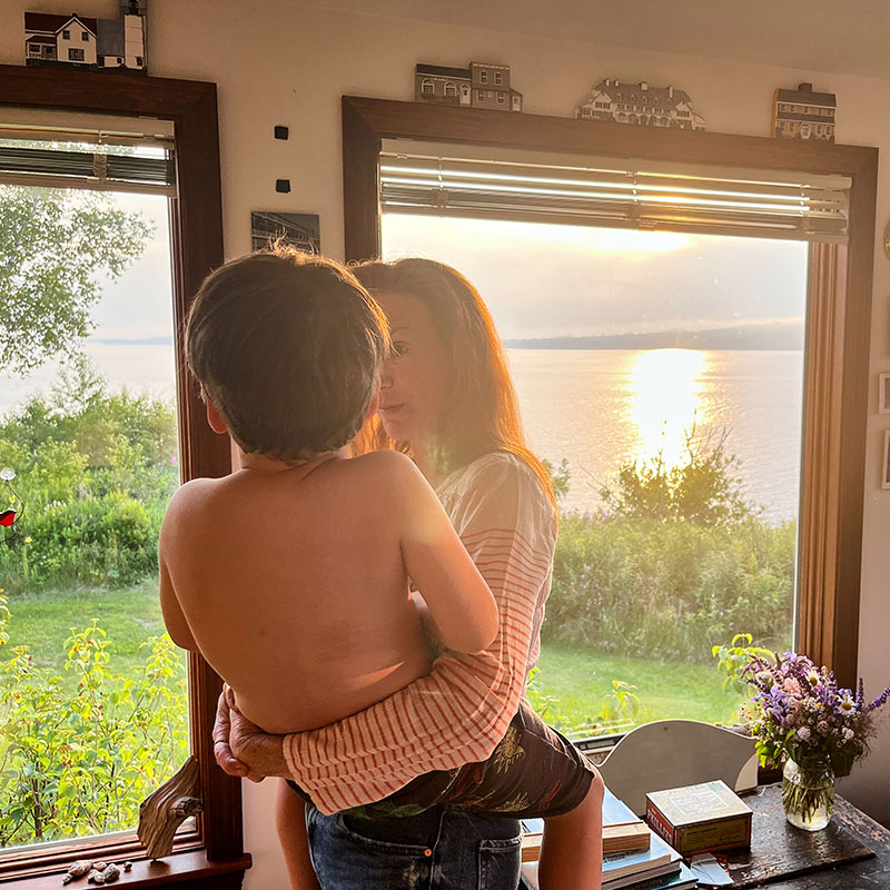 David's wife and son on vacation in Maine.