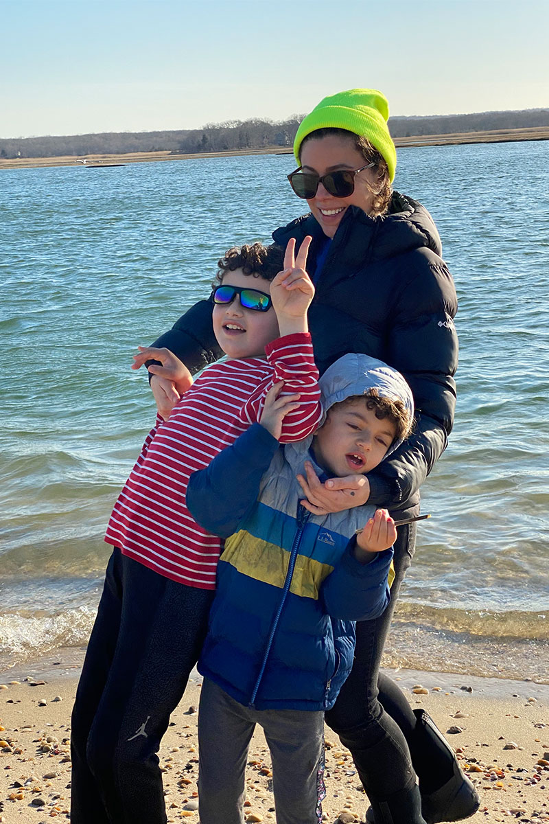 Kate with Milo and Oscar in Long Island, New York.