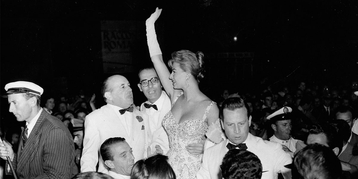 Sophia Loren arriving at the Venice Film Festival, 1955.