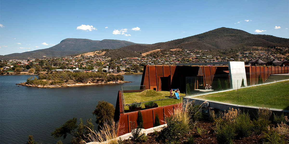 The museum’s concrete and Cor-Ten steel exterior, designed by Melbourne firm Fender Katsalidis.