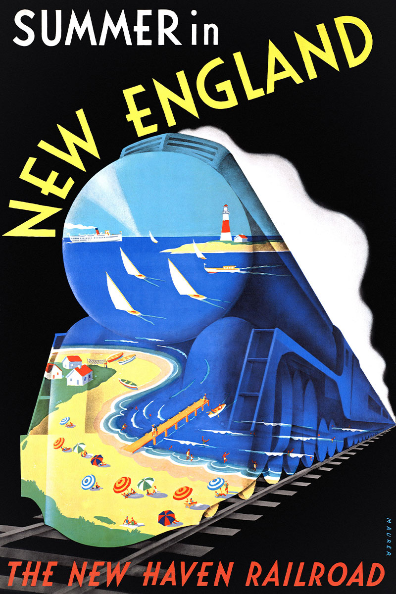 New Haven Railroad vintage travel poster by Sascha Maurer (1938)