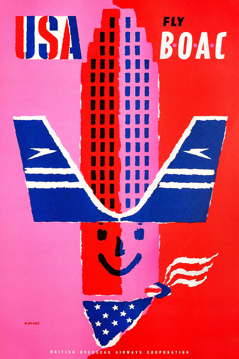 USA Fly BOAC vintage travel poster (1955)